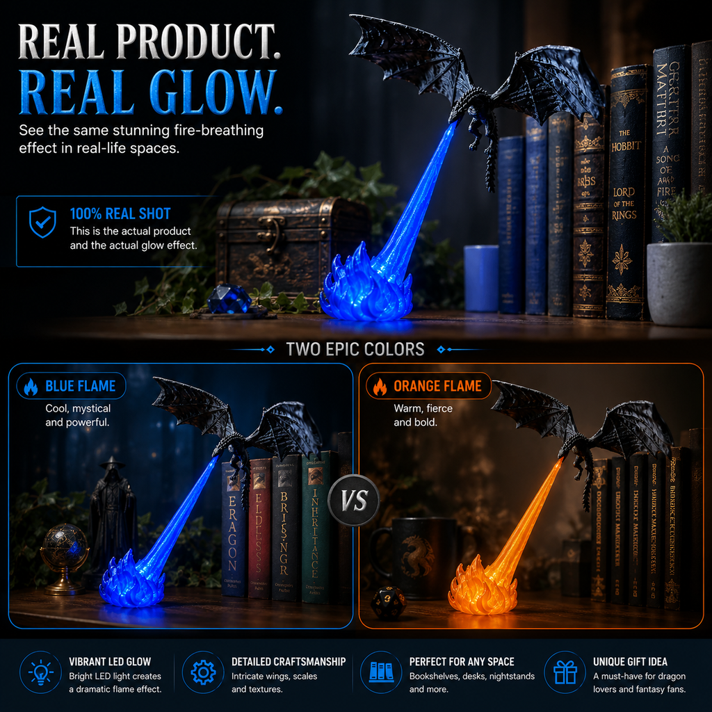 🐉 3D Dragon LED Book Nook Light 🔥 Magical Fantasy Shelf Decor