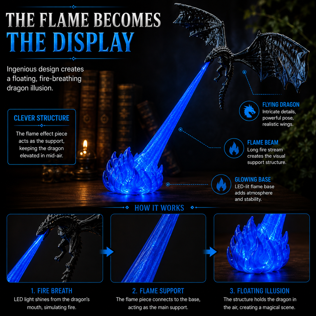 🐉 3D Dragon LED Book Nook Light 🔥 Magical Fantasy Shelf Decor
