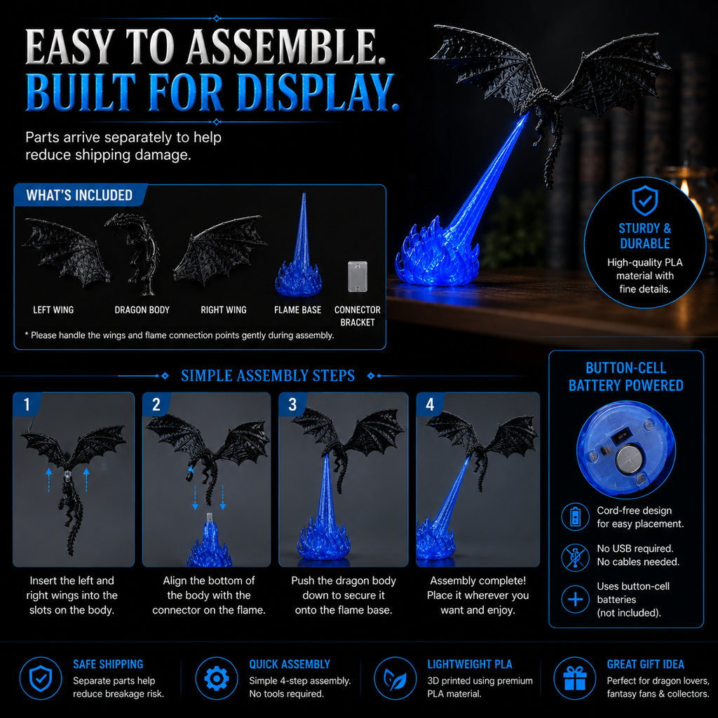 🐉 3D Dragon LED Book Nook Light 🔥 Magical Fantasy Shelf Decor