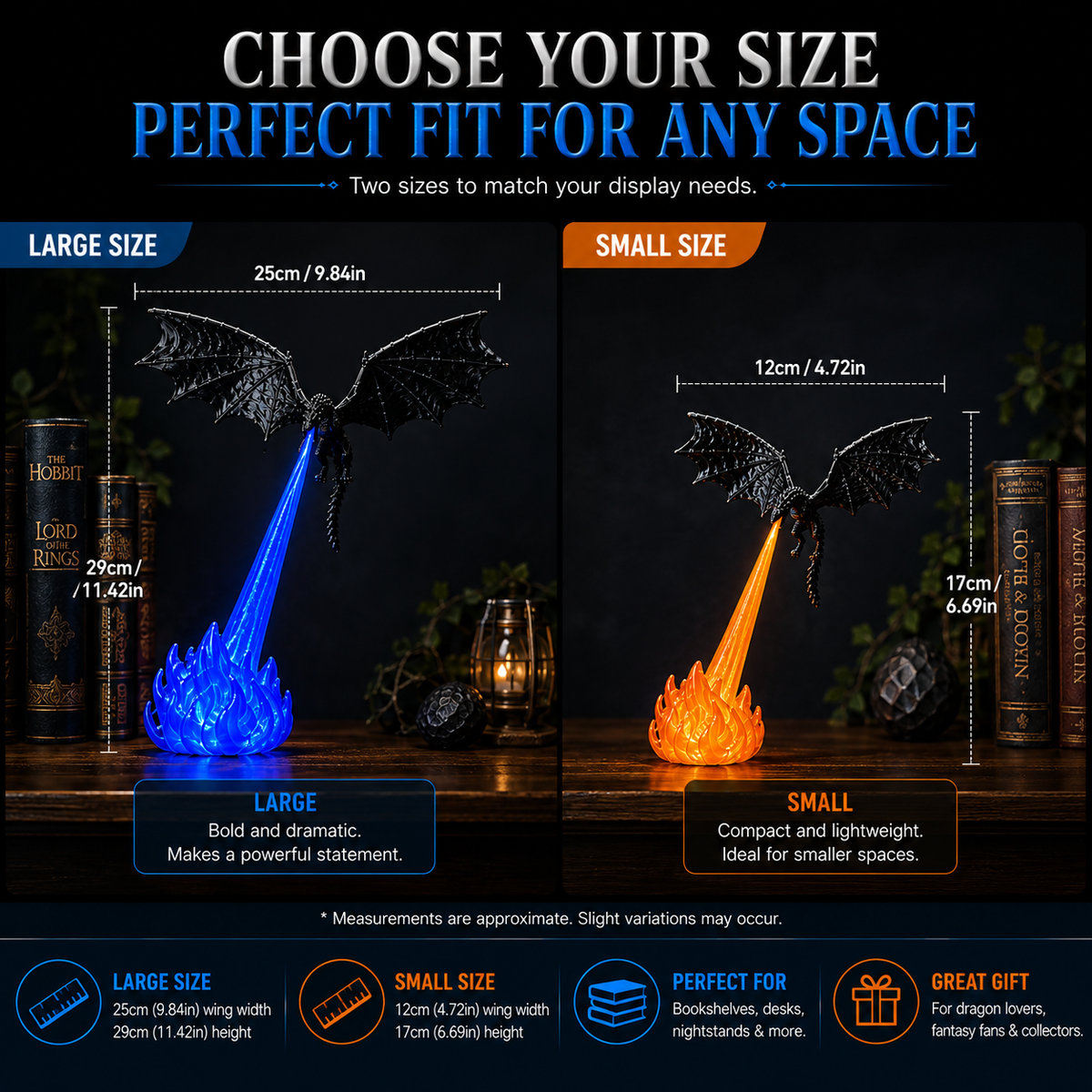 🐉 3D Dragon LED Book Nook Light 🔥 Magical Fantasy Shelf Decor