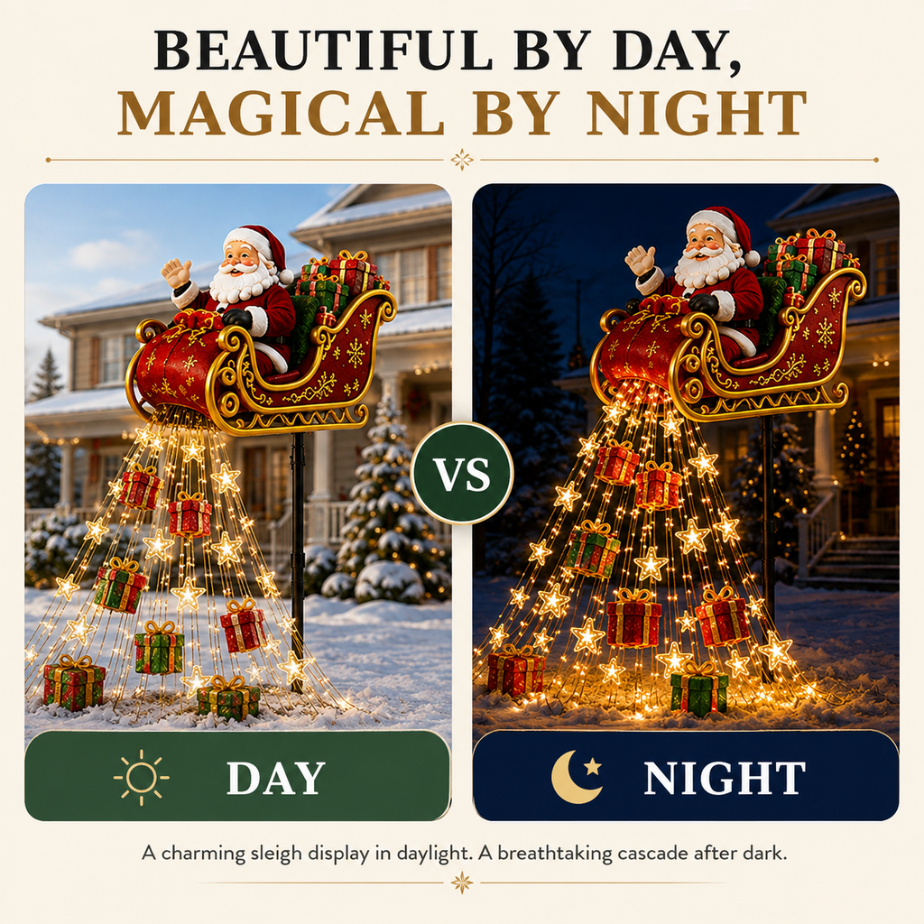 🎄🎅✨ 2026 New Santa’s Flying Sleigh Gift Cascade – Solar Christmas Garden Light