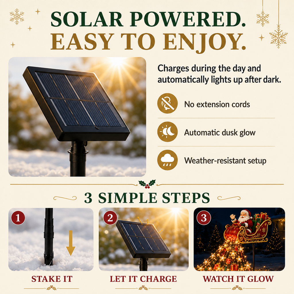🎄🎅✨ 2026 New Santa’s Flying Sleigh Gift Cascade – Solar Christmas Garden Light