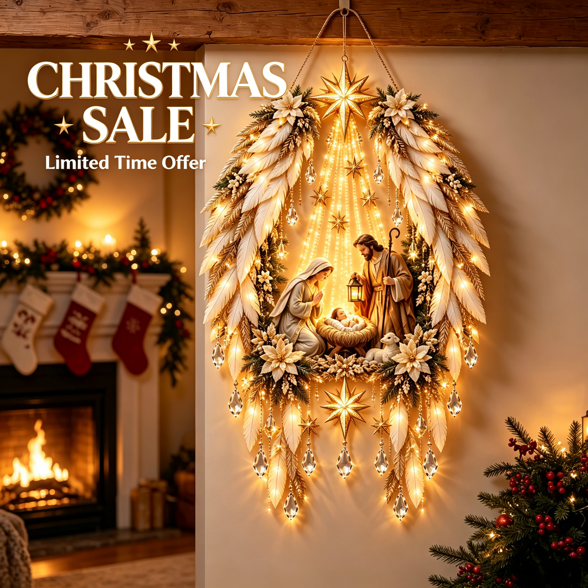 ✨👼 Heavenly Angel Wings Nativity Light✨ – Lighted Christmas Wall Decor  ✈️