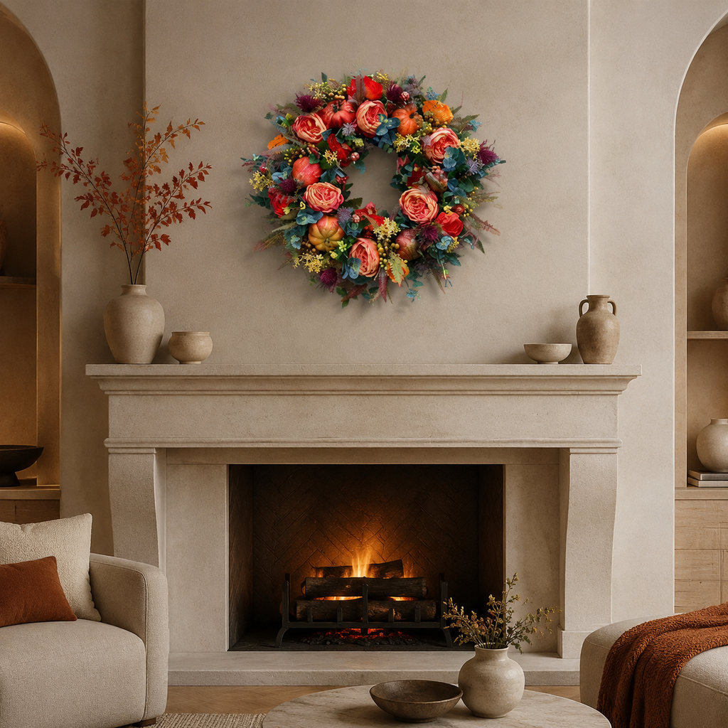 💖 Handmade Fall Peony And Pumpkin Wreath - Year Round Wreath