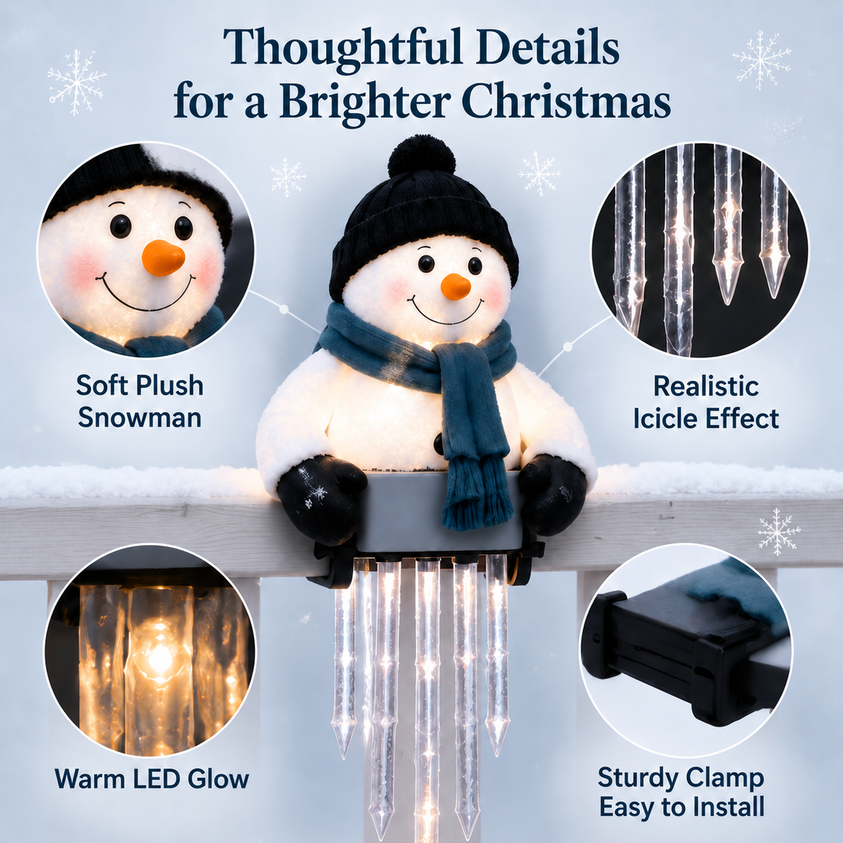 ⛄ WinterGlow Snowman Icicle Lights – Magical Christmas Window & Home Decor