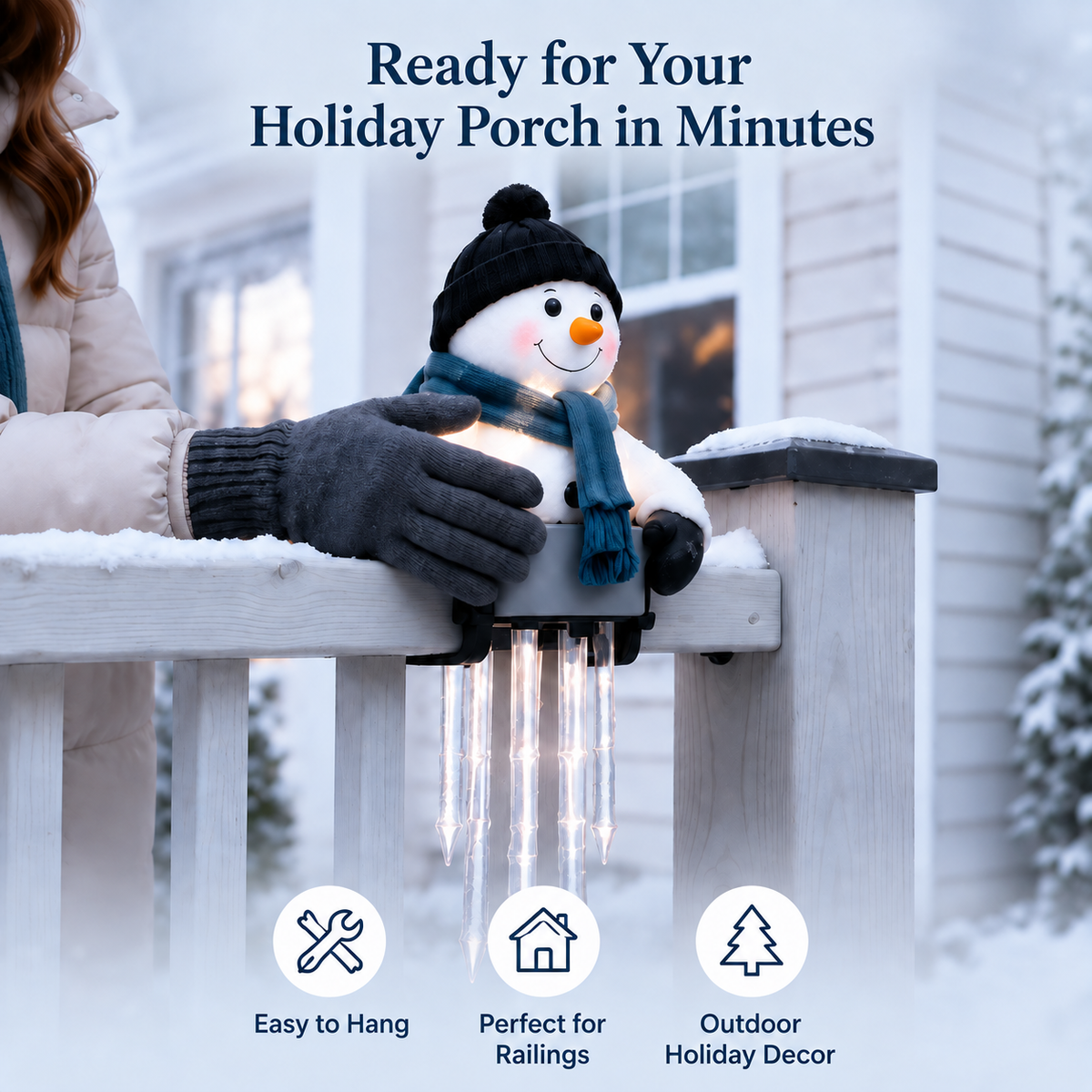 ⛄ WinterGlow Snowman Icicle Lights – Magical Christmas Window & Home Decor